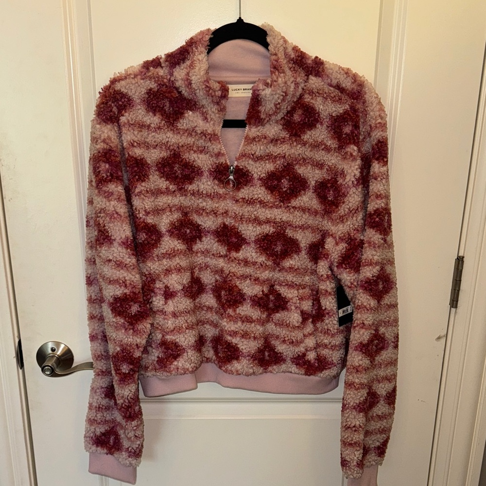 NWT - Lucky Brand Pink and Cream Patterned Sweatshirt